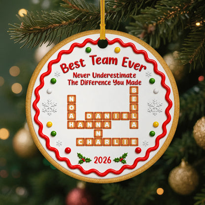 Best Team Ever Personalized Coworker Ceramic Ornament - Custom Gingerbread Crossword Keepsake