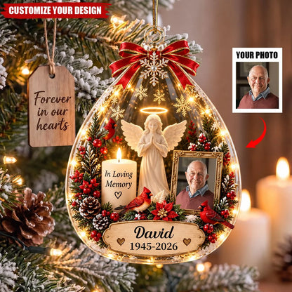 "Forever In Our Hearts" Personalized Photo Memorial Ornament - Custom Christmas Family Keepsake