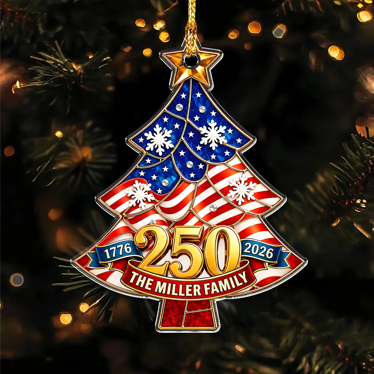 1776-2026 America 250th Anniversary - Personalized USA Family Name Acrylic Ornament