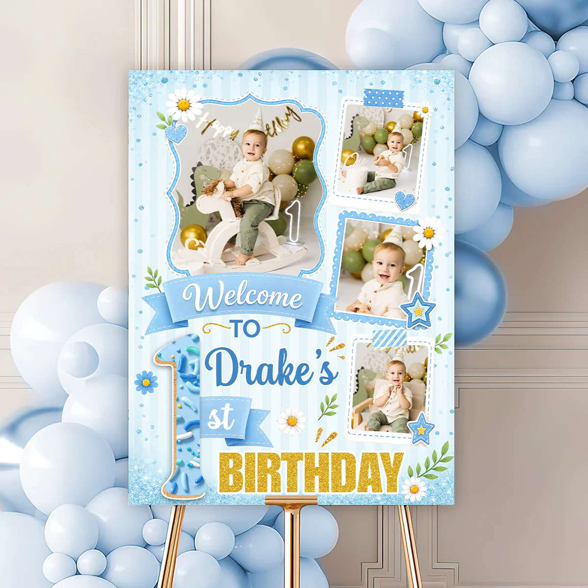 Canvas / Poster material and size view - Personalized Birthday Welcome Sign