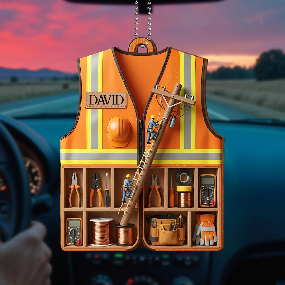 Custom Safety Vest And Tools Ornament