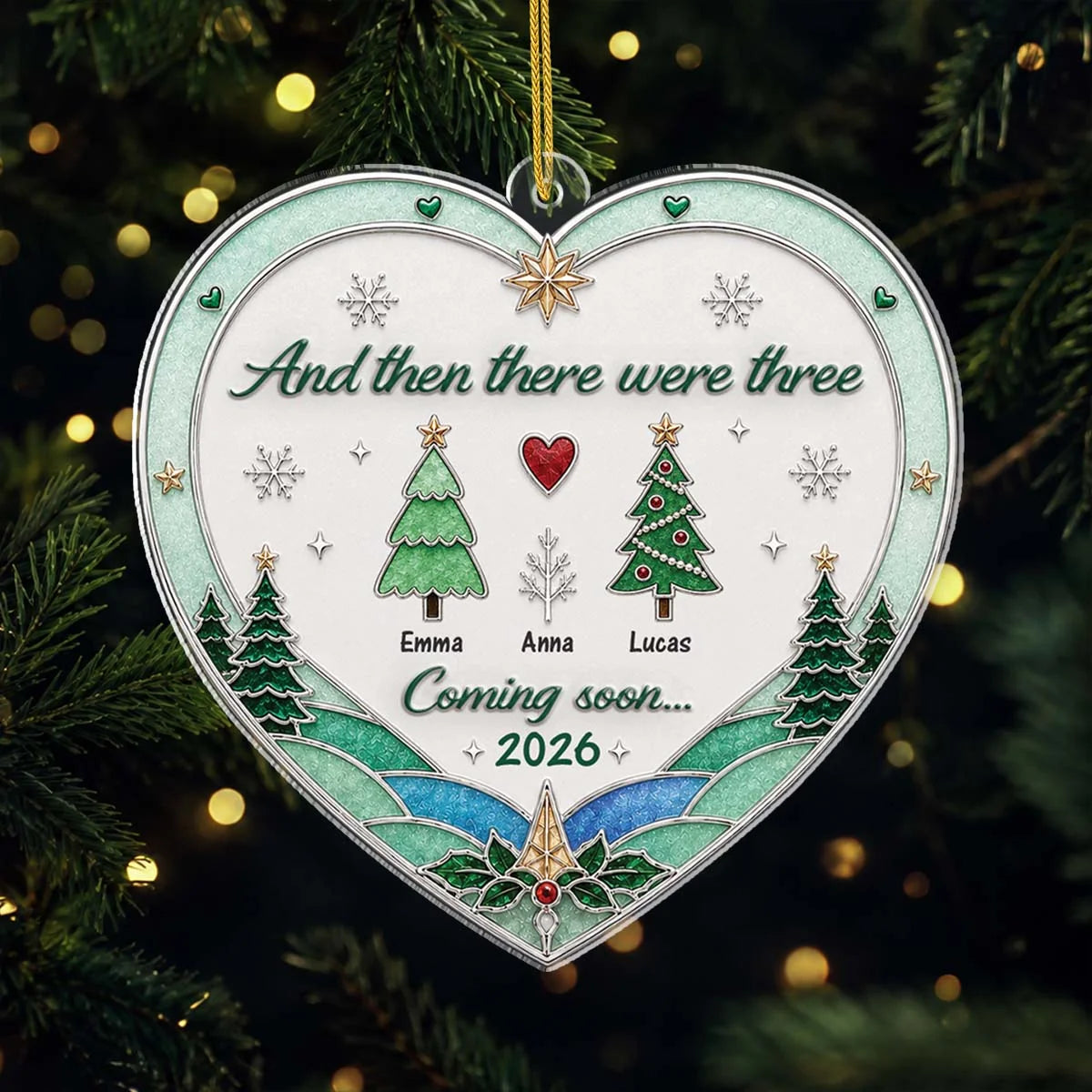 "And Then There Were Three" Personalized Expecting Ornament - Custom Baby Announcement Keepsake
