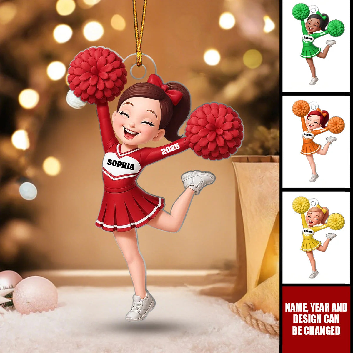 Cheerleader Girl Personalized Acrylic Ornament - Christmas Tree Keepsake for Daughter