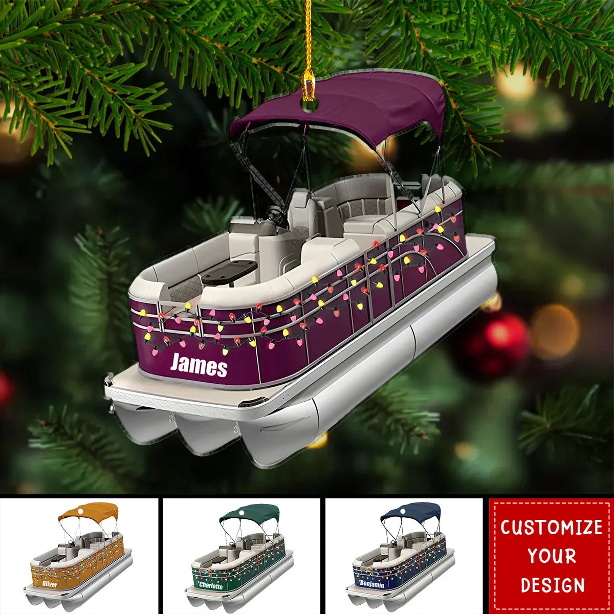 Custom Pontoon Boat Personalized Acrylic Ornament - Christmas Gift for Pontoon Lovers