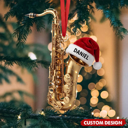 Personalized Saxophone Christmas Ornament - Custom Musician Acrylic Keepsake Gift for Band Player