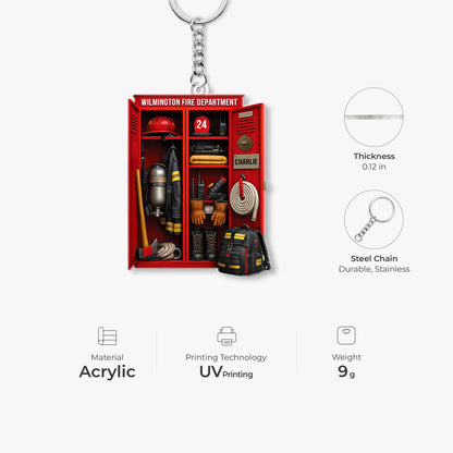 Personalized Firefighter Locker Keychain - Custom Fire Dept Name Keepsake Gift for Him