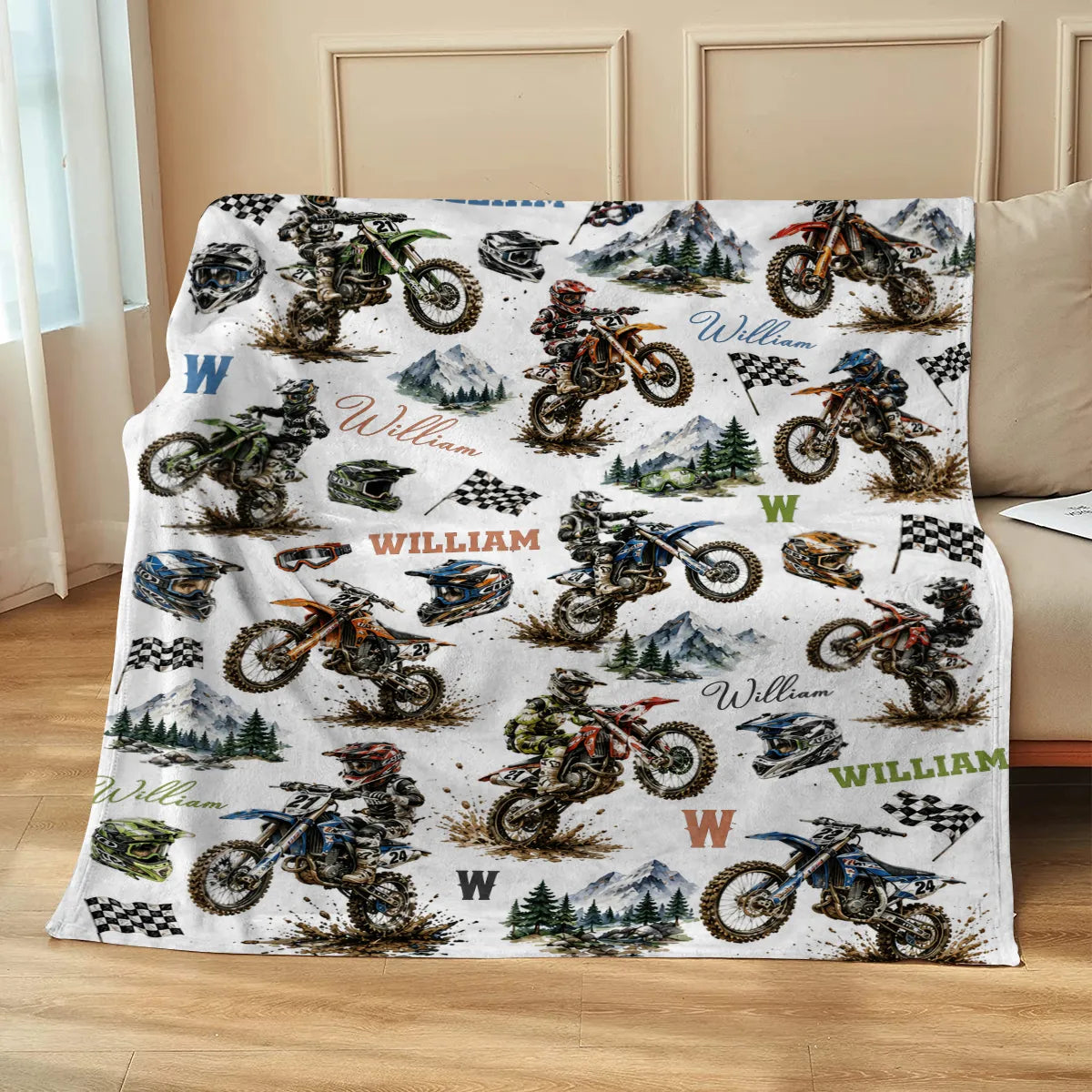 Personalized Dirt Bike Blanket personalization view for Son/Grandson
