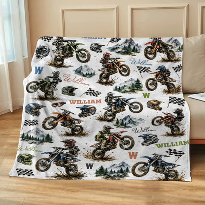 Personalized Dirt Bike Blanket personalization view for Son/Grandson