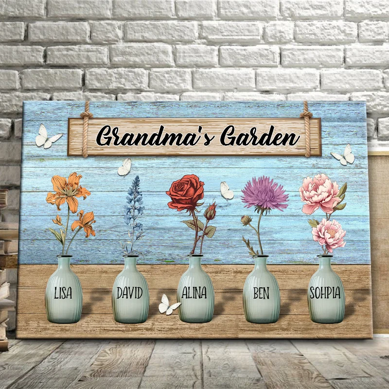 Grandma's Garden Custom Birth Month Flower Canvas / Poster - Personalized Gift for Grandma