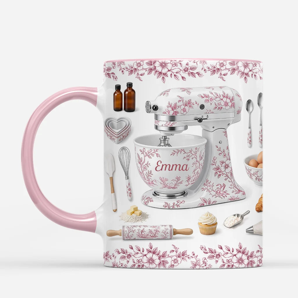 Custom Baker Coffee Mug - Personalized Floral Stand Mixer Ceramic Cup Gift for Baking Lovers