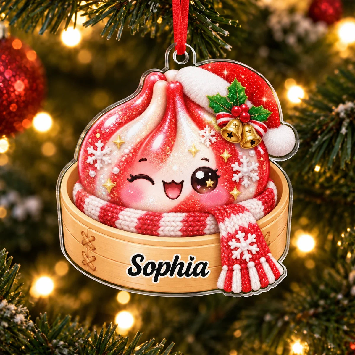 Cozy Steamer Custom Soup Dumpling Acrylic Ornament - Personalized Christmas Keepsake for Kids and Best Friends