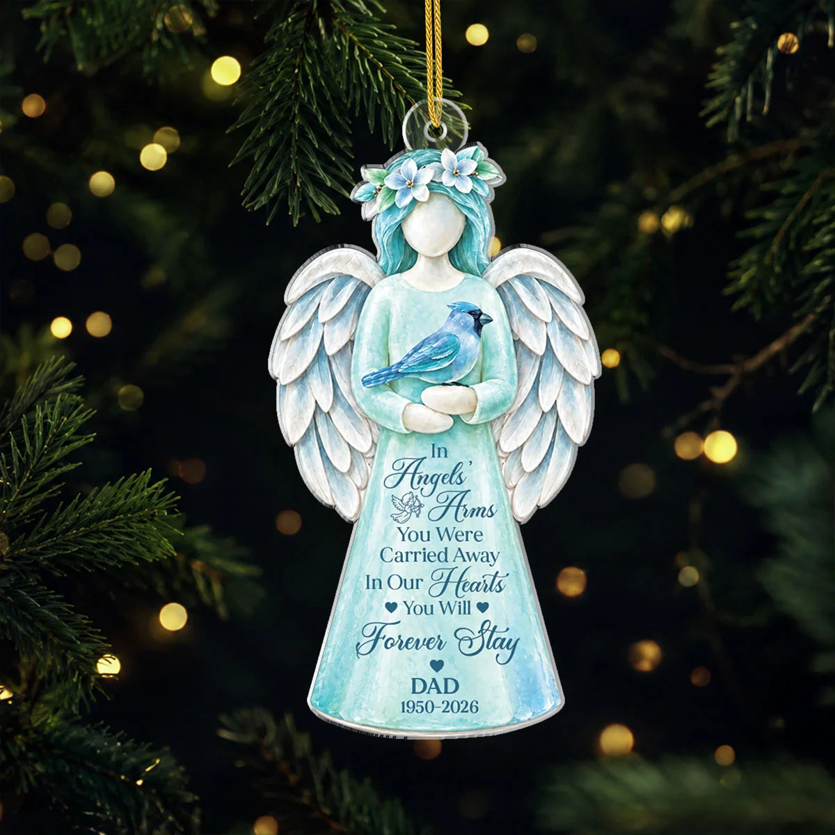 In Angels Arms You Were Carried Away Personalized Acrylic Ornament - Memorial Keepsake for Mom and Dad