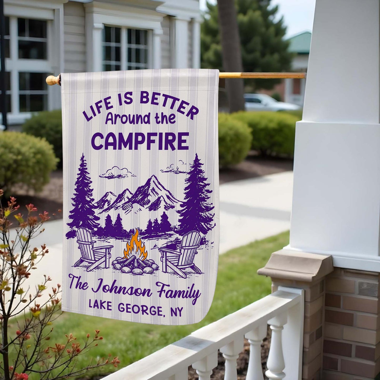 Personalized camping garden flag with Life Is Better Around The Campfire art and custom family name for outdoor decor image 6
