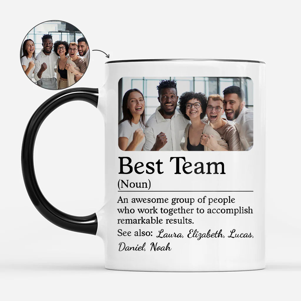 Custom Best Team Photo Mug for Colleagues with personalized design details for meaningful gifting