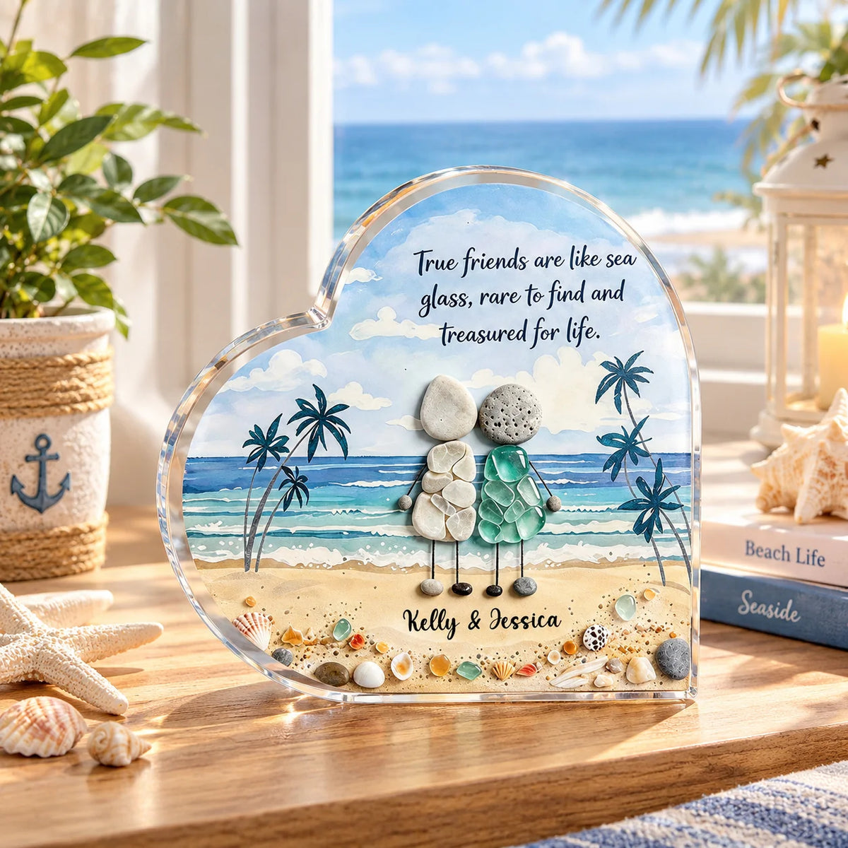 "True Friends Are Like Sea Glass" Personalized Heart Acrylic Plaque - Custom Gift for Best Friend