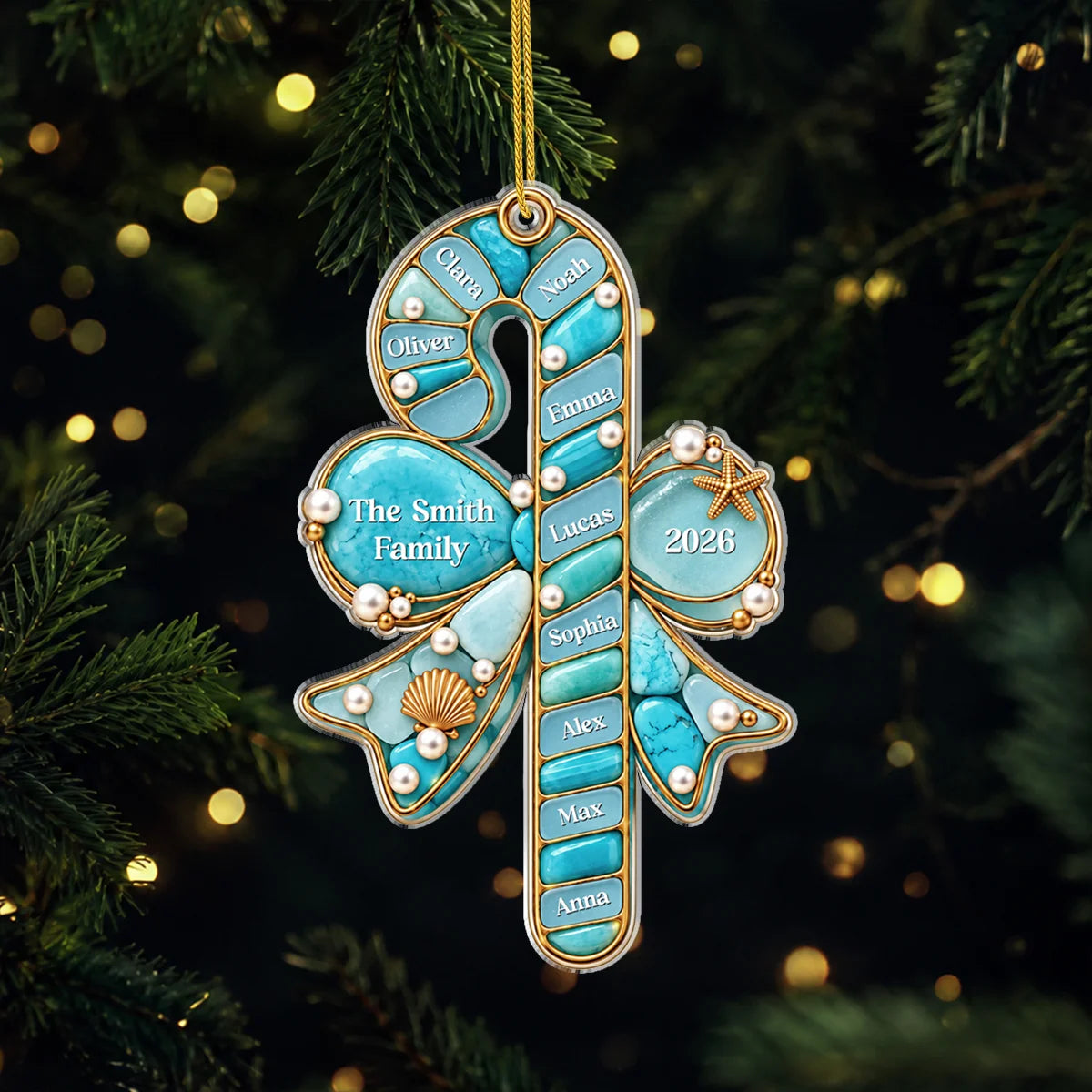 Personalized Family Candy Cane Acrylic Ornament - Custom Christmas Holiday Gift Keepsake