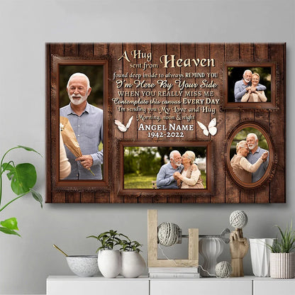 "A Hug Sent From Heaven" Personalized Memorial Canvas / Poster - Custom Wall Art for Family Sympathy Gift
