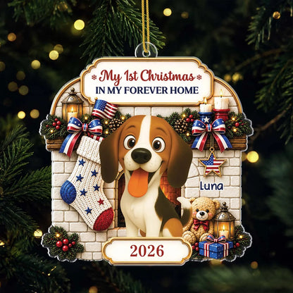First Christmas In Forever Home - Personalized Dog & Cat Acrylic Ornament Keepsake Gift
