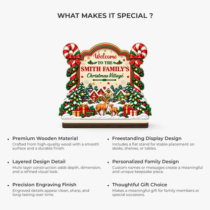 "Welcome to the Family Christmas Village" Personalized Wooden Plaque - Christmas Gift for Family