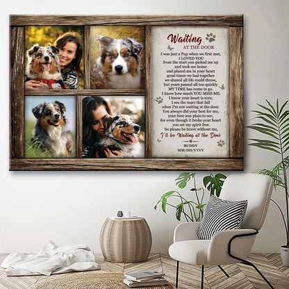 Waiting at the Door Personalized Dog Memorial Canvas / Poster - Custom Photo Collage Wall Art for Pet Loss