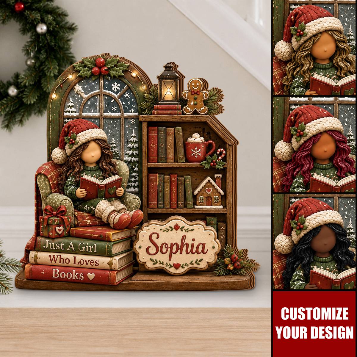 "Just A Girl Who Loves Books" Personalized Wooden Block - Custom Cozy Reading Nook Decor for Book Lovers