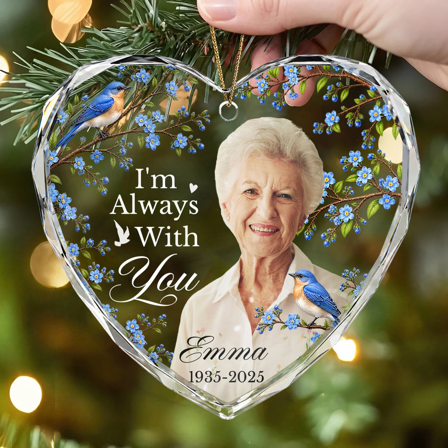 "I'm Always With You" Personalized Photo Glass Ornament - Custom Memorial Keepsake for Family
