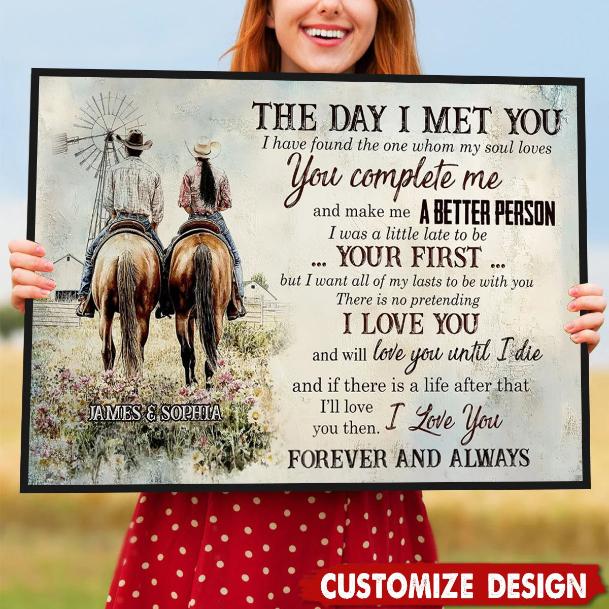 The Day I Met You Personalized Cowboy Couple Canvas / Poster - Custom Western Wall Art Gift for Couples