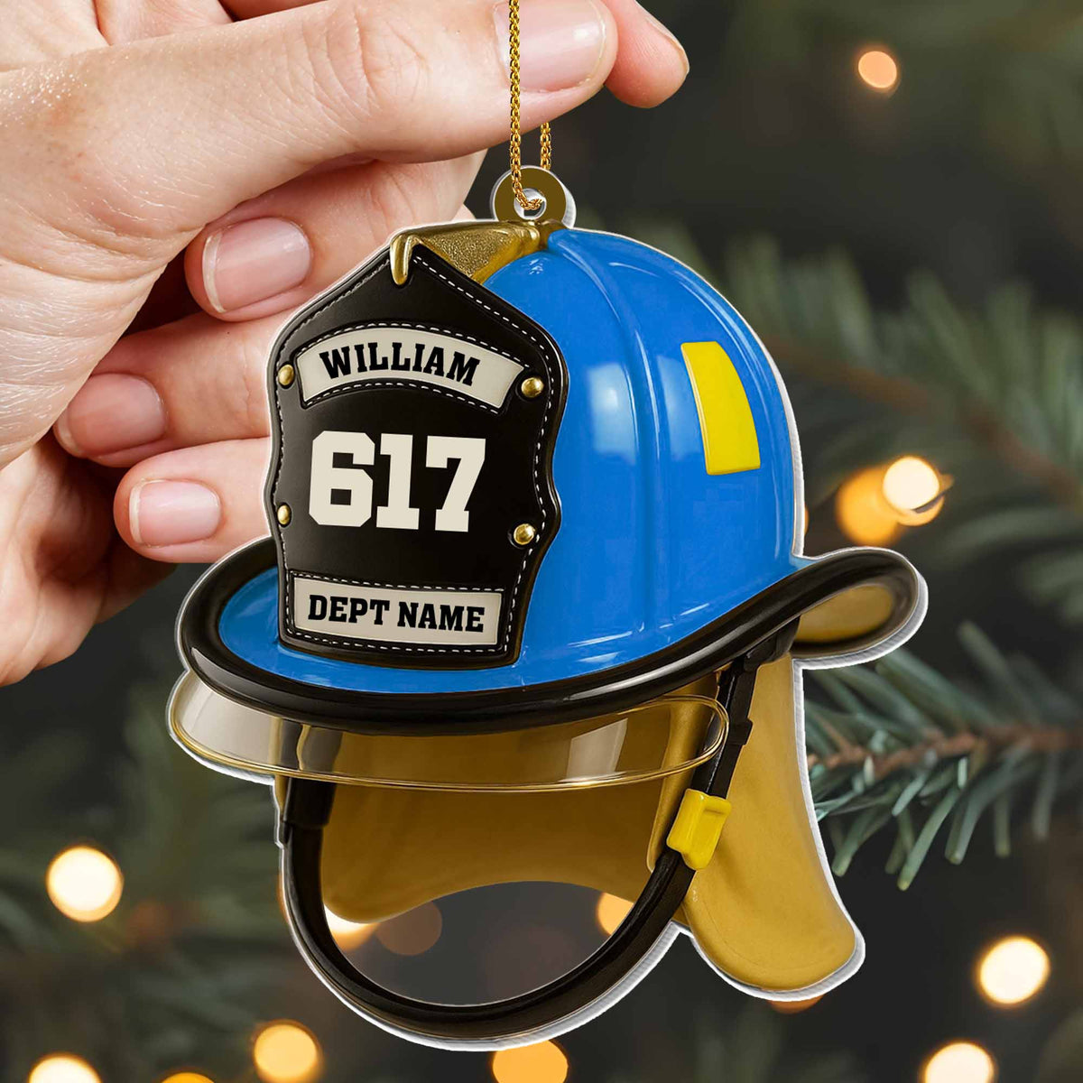 Customized Firefighter Helmet and Badge Ornament