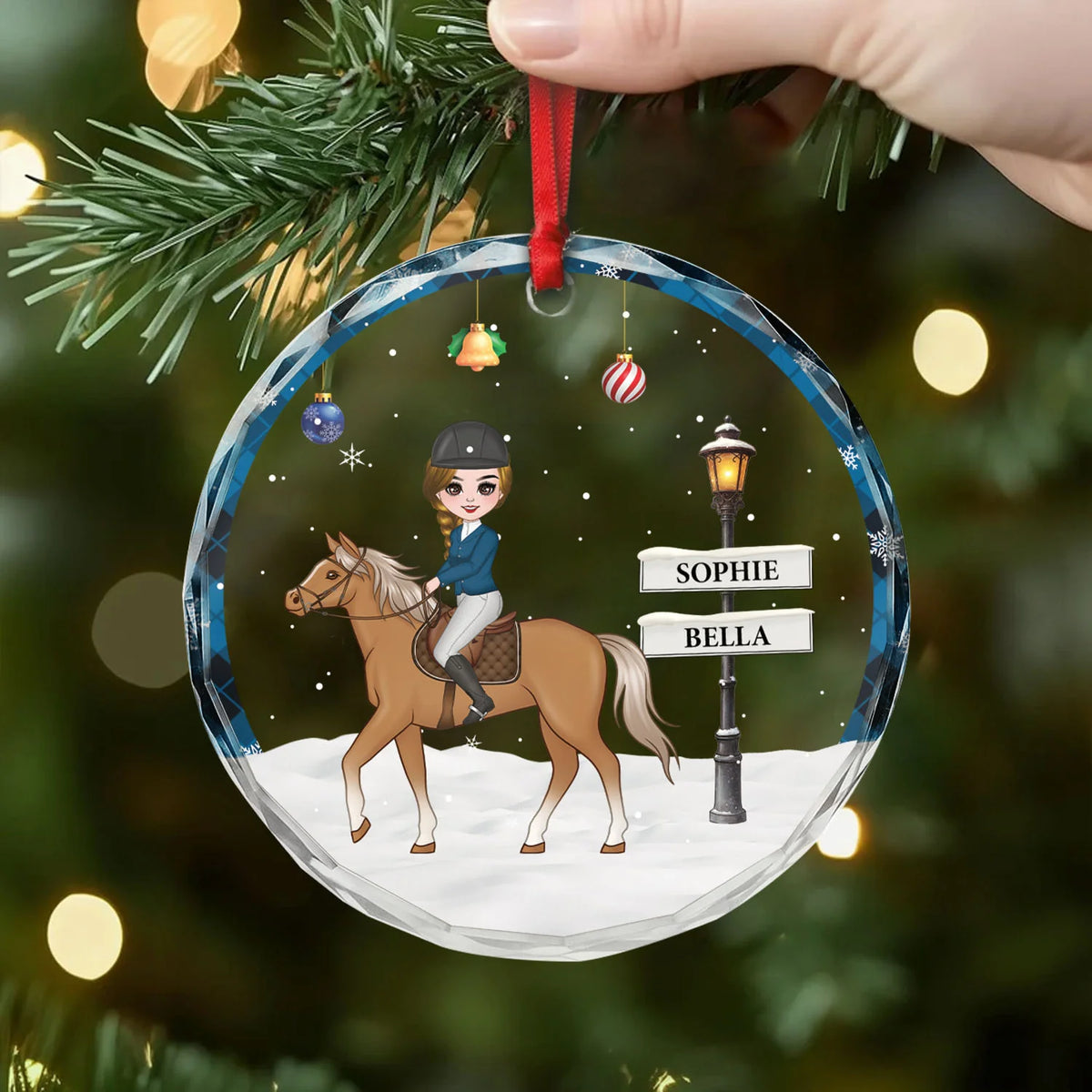 Personalized Horse & Rider Glass Ornament - Custom Equestrian Christmas Gift for Horse Lovers