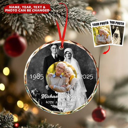 Custom Photo Wedding Anniversary Glass Ornament - Personalized Gift for Parents & Grandparents
