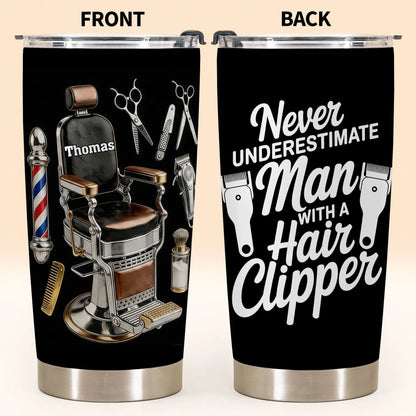 Tumbler material and size view - Personalized Barber Tumbler