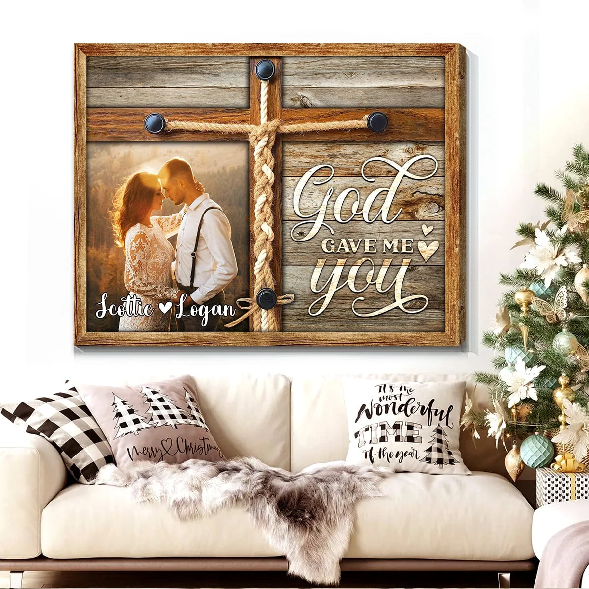 "God Gave Me You" Personalized Couple Photo Canvas / Poster - Custom Anniversary Gift Wall Art