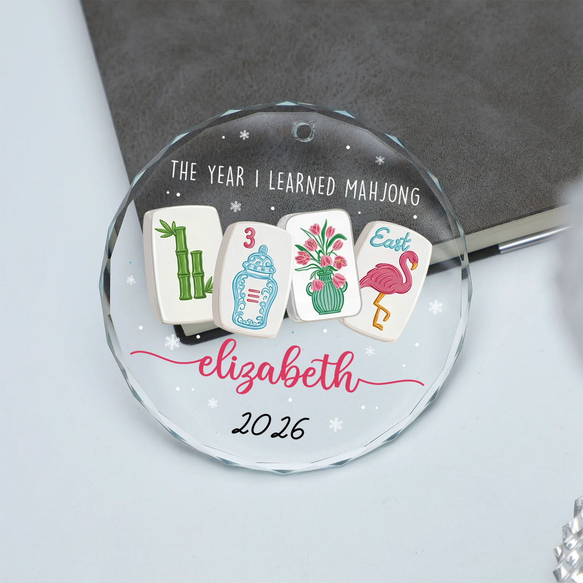 "The Year I Learned Mahjong" Personalized Glass Ornament - Custom Name Game Keepsake for Christmas