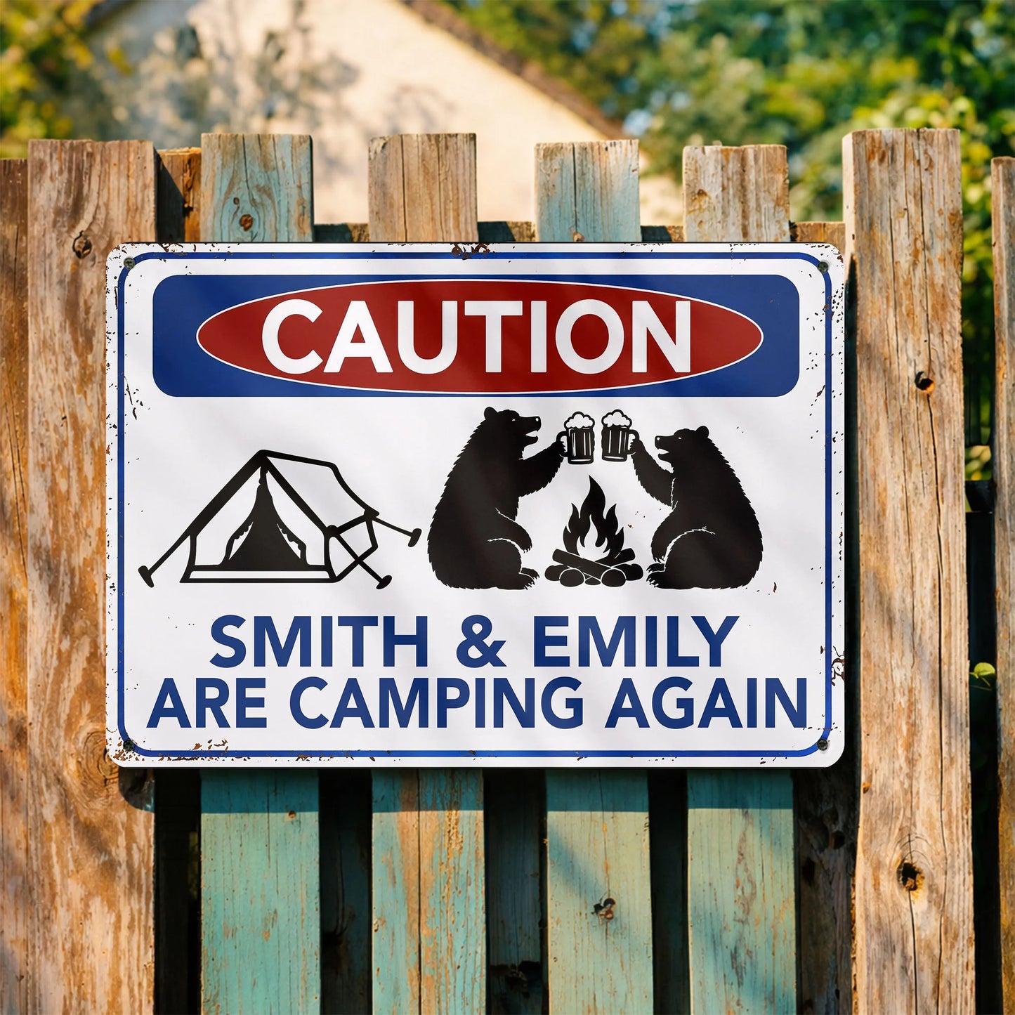 Custom Camping Metal Sign for Couples with personalized design details for meaningful gifting