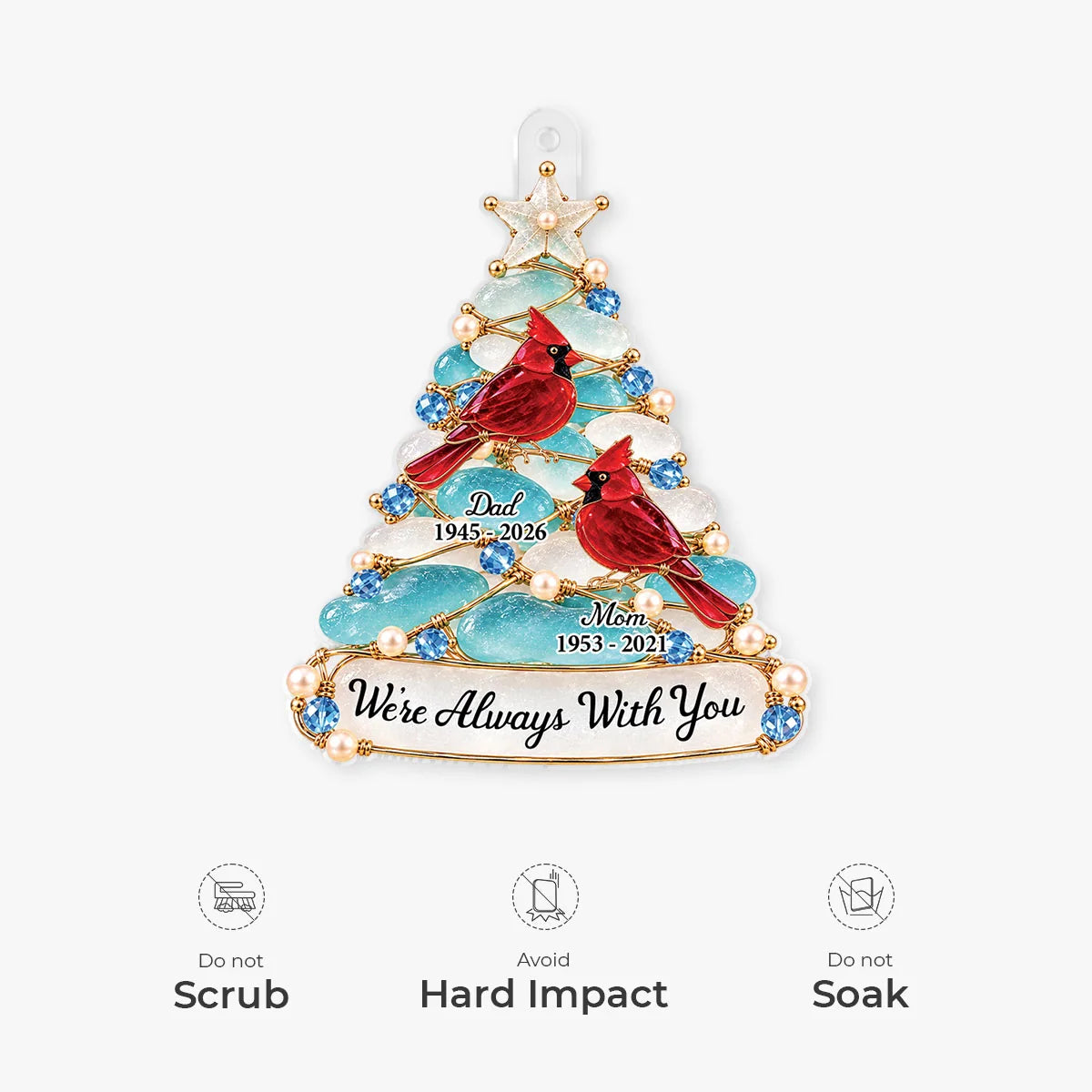 "We're Always With You" Custom Memorial Acrylic Ornament - Personalized Cardinal Remembrance Keepsake Gift