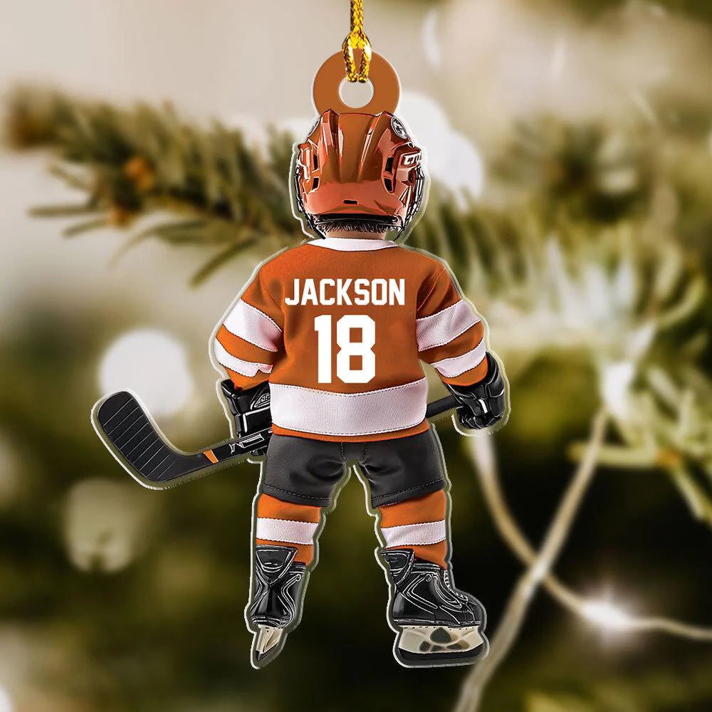 Acrylic Ornament material and size view - Custom Hockey Player Name Ornament