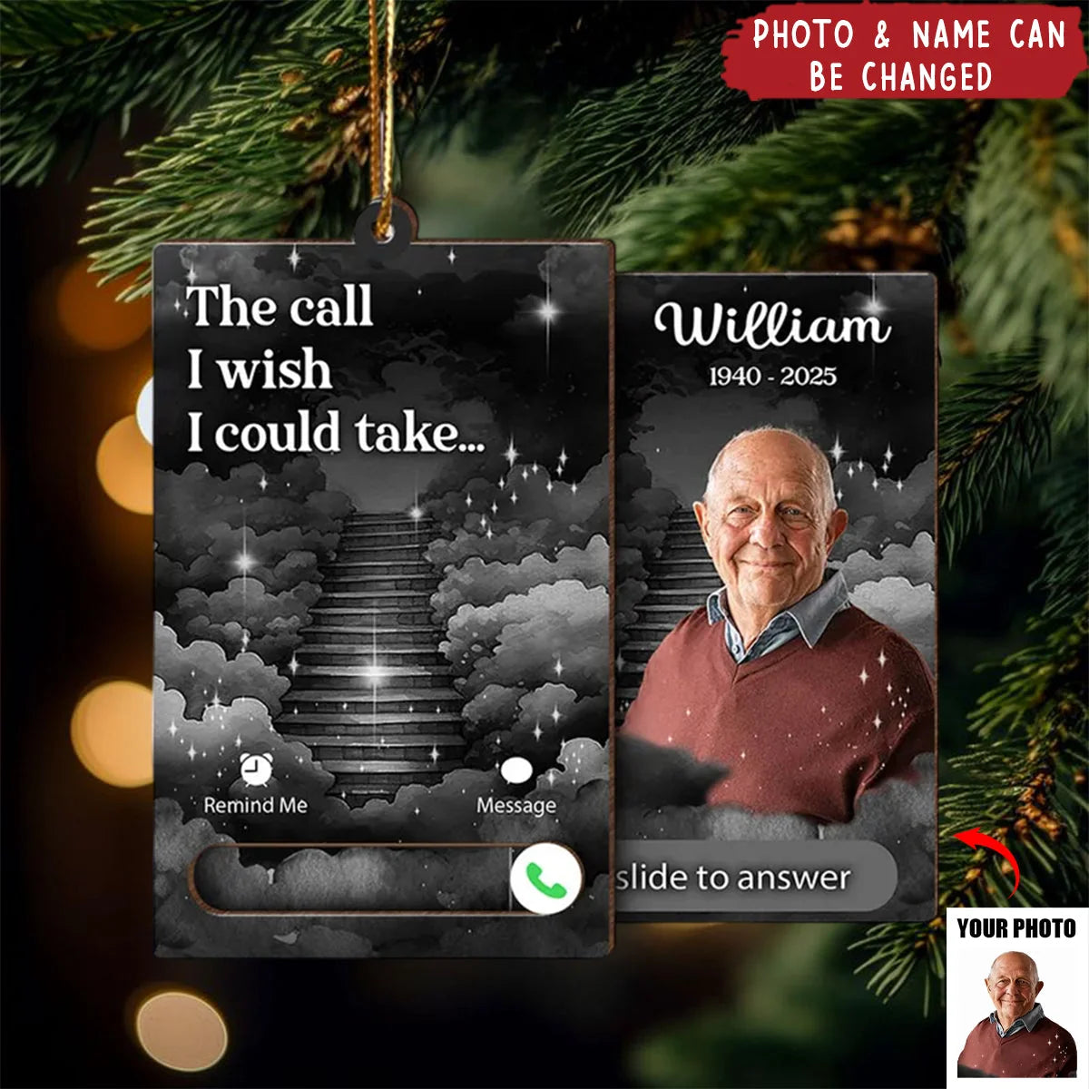 The Call I Wish I Could Take Personalized Wooden Slider Ornament - Memorial Keepsake for Family