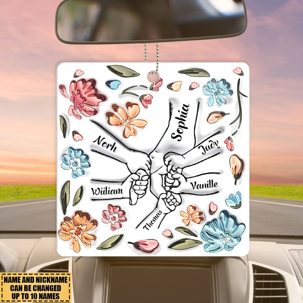 Hand In Hand Personalized Acrylic Car Ornament - Custom Keepsake Gift for Mom, Grandma