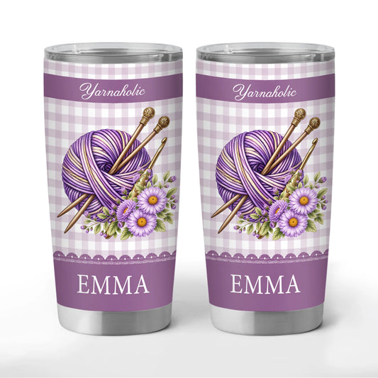 Yarnaholic Personalized Birth Month Flower Tumbler - Custom Gift for Crochet and Knitting Lovers