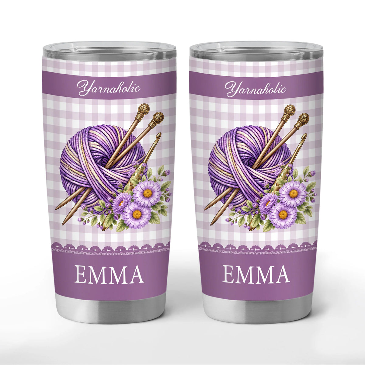 Yarnaholic Personalized Birth Month Flower Tumbler - Custom Gift for Crochet and Knitting Lovers