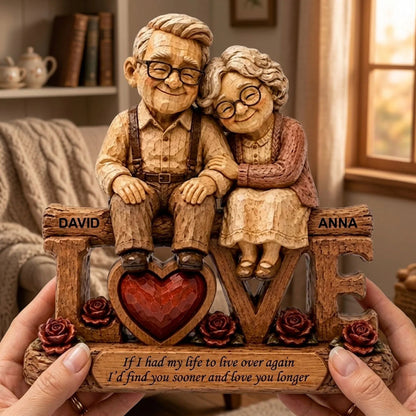 Wooden Ornament material and size view - Personalized Elderly Couple Wooden Love Block