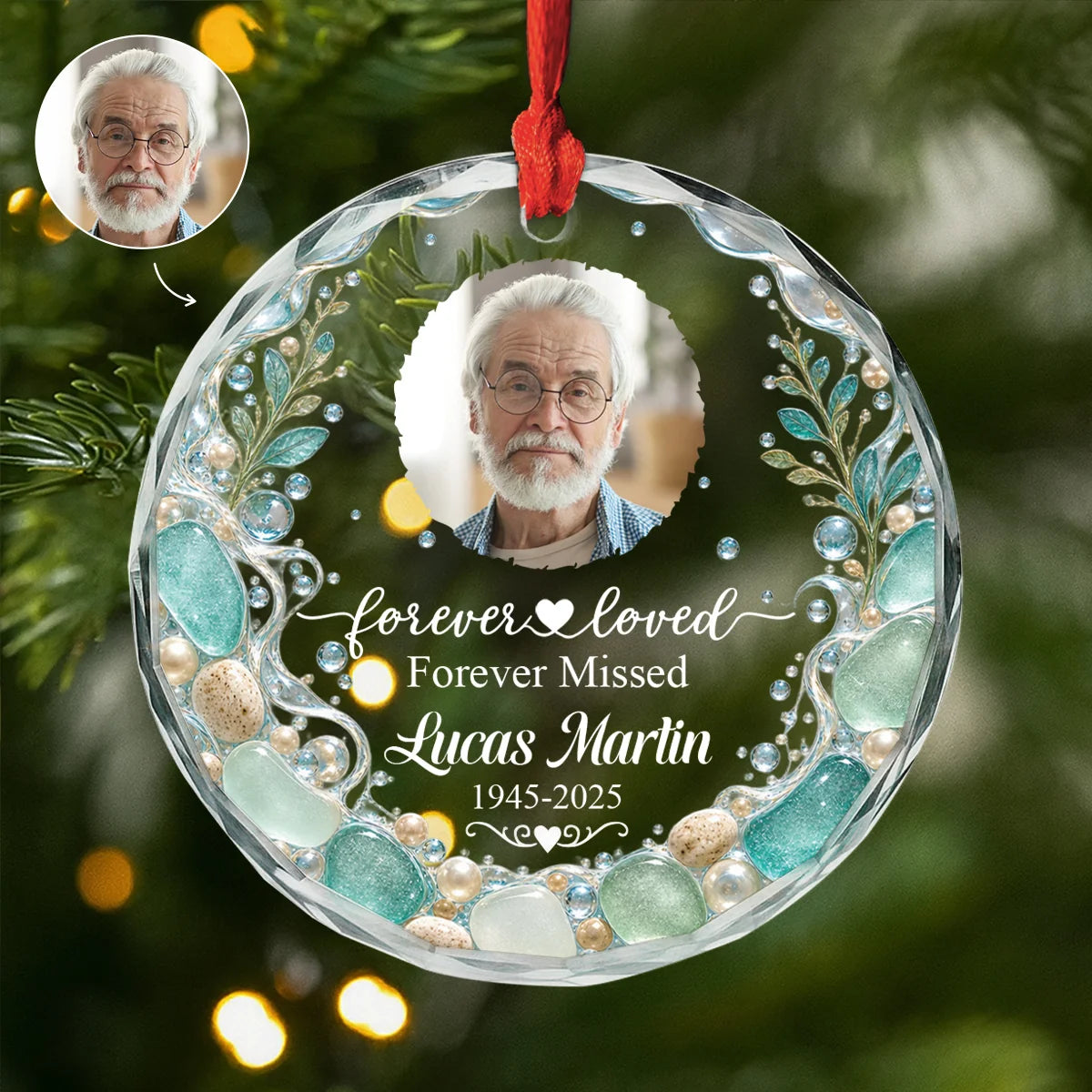 Always In Our Hearts Personalized Memorial Glass Ornament - Custom Photo Keepsake for the Family