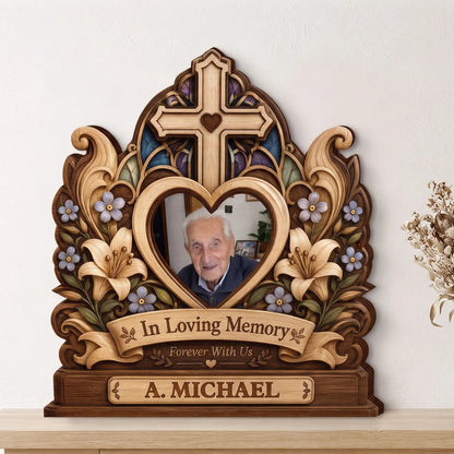 In Loving Memory Custom Photo Cross Wooden Block - Personalized Memorial Keepsake Gift for Family