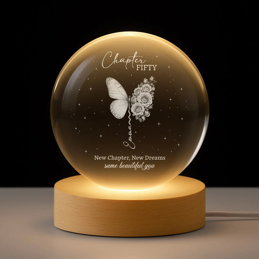 "New Chapter New Dreams" Personalized Crystal Ball Lamp - Custom Retirement Gift