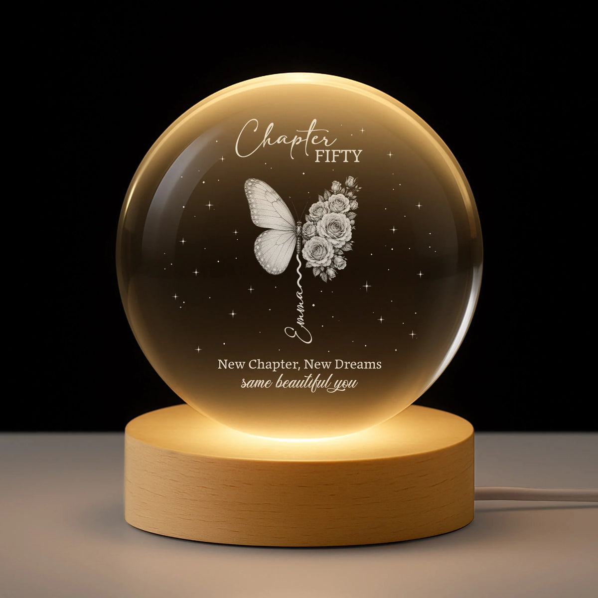"New Chapter New Dreams" Personalized Crystal Ball Lamp - Custom Retirement Gift