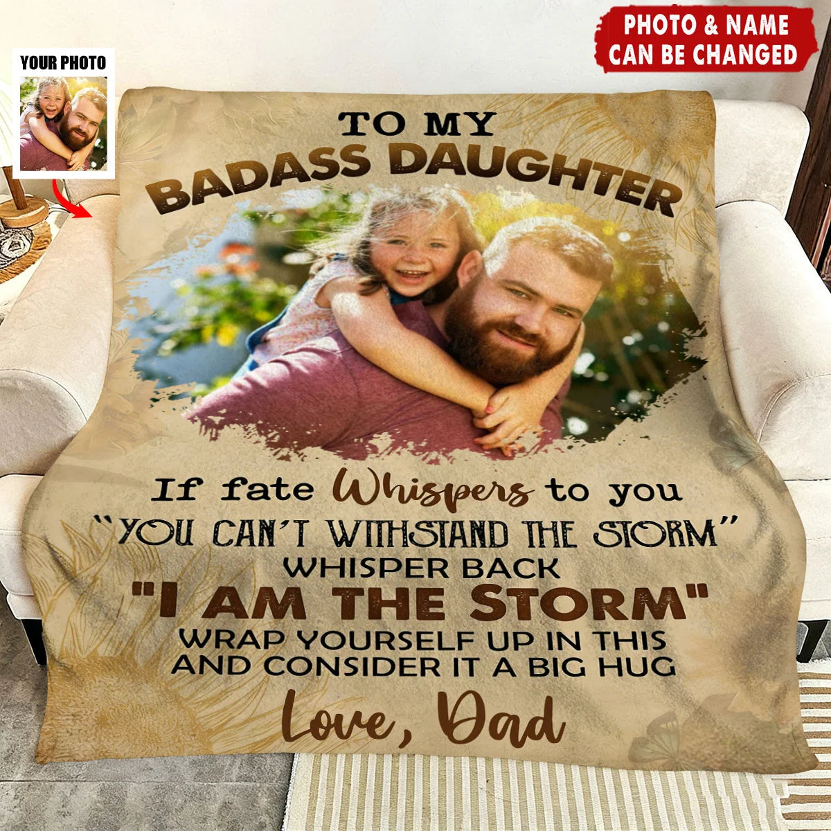 To My Badass Daughter Custom Photo Blanket - Personalized Fleece Gift From Mom Dad
