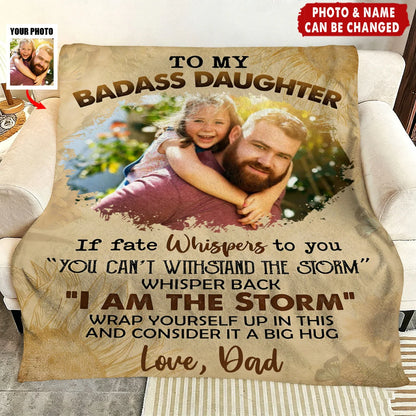 To My Badass Daughter Custom Photo Blanket - Personalized Fleece Gift From Mom Dad