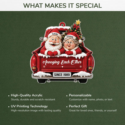 Annoying Each Other Since - Personalized Santa Couple Truck Acrylic Ornament for Couples
