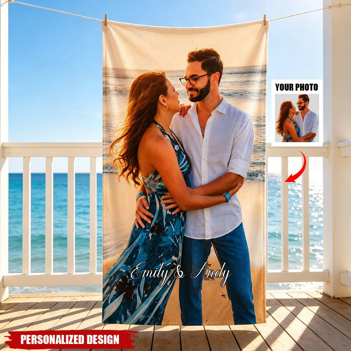 Custom Photo Beach Towel personalization view for Couples
