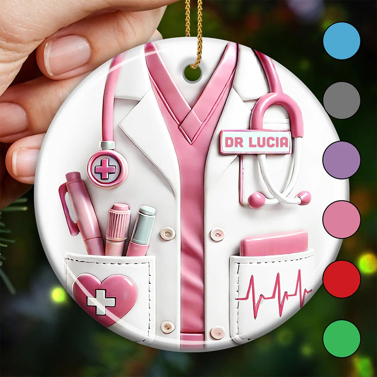 Custom Name White Coat Ceramic Ornament - Personalized Doctor & Nurse Keepsake Gift for Christmas Tree